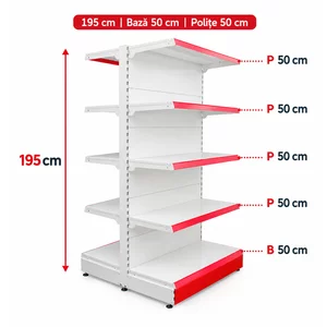 Raft gondola pentru magazin Alb 195 cm – Baza 50 cm – Polite 50 cm