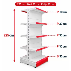 Raft gondola pentru magazin Alb 225 cm – Baza 30 cm – Polite 30 cm