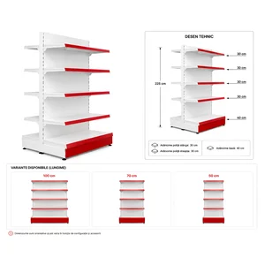 Raft gondola pentru magazin Alb 225 cm – Baza 40 cm – Polite 30 cm