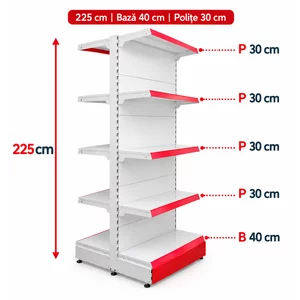 Raft gondola pentru magazin Alb 225 cm – Baza 40 cm – Polite 30 cm