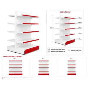 Raft gondola pentru magazin Alb 225 cm – Baza 40 cm – Polite 40 cm