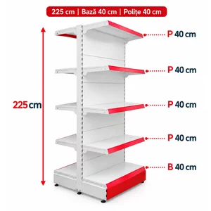 Raft gondola pentru magazin Alb 225 cm – Baza 40 cm – Polite 40 cm