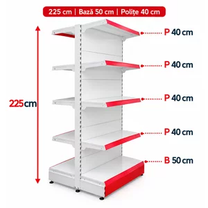 Raft gondola pentru magazin Alb 225 cm – Baza 50 cm – Polite 40 cm