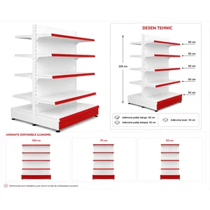 Raft gondola pentru magazin Alb 225 cm – Baza 50 cm – Polite 50 cm