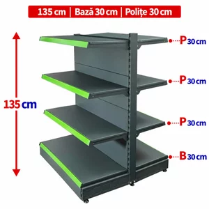 Raft gondola pentru magazin Antracit 135 cm – Baza 30 cm – Polite 30 cm