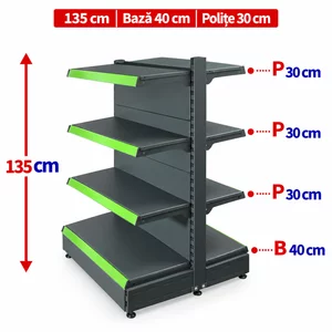 Raft gondola pentru magazin Antracit 135 cm – Baza 40 cm – Polite 30 cm