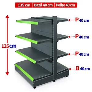 Raft gondola pentru magazin Antracit 135 cm – Baza 40 cm – Polite 40 cm