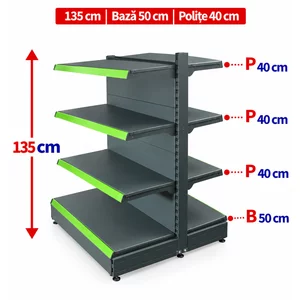 Raft gondola pentru magazin Antracit 135 cm – Baza 50 cm – Polite 40 cm
