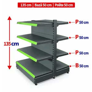 Raft gondola pentru magazin Antracit 135 cm – Baza 50 cm – Polite 50 cm