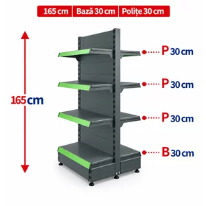 Raft gondola pentru magazin Antracit 165 cm – Baza 30 cm – Polite 30 cm