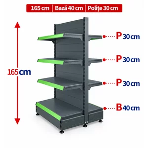 Raft gondola pentru magazin Antracit 165 cm – Baza 40 cm – Polite 30 cm