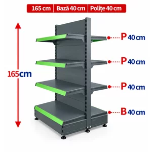 Raft gondola pentru magazin Antracit 165 cm – Baza 40 cm – Polite 40 cm
