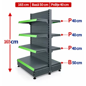 Raft gondola pentru magazin Antracit 165 cm – Baza 50 cm – Polite 40 cm