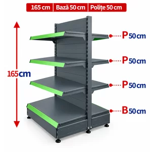 Raft gondola pentru magazin Antracit 165 cm – Baza 50 cm – Polite 50 cm