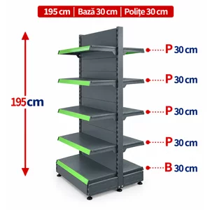 Raft gondola pentru magazin Antracit 195 cm – Baza 30 cm – Polite 30 cm