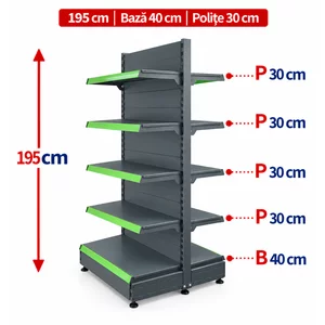 Raft gondola pentru magazin Antracit 195 cm – Baza 40 cm – Polite 30 cm