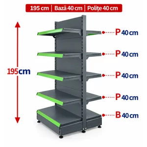 Raft gondola pentru magazin Antracit 195 cm – Baza 40 cm – Polite 40 cm