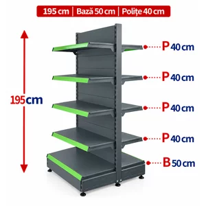 Raft gondola pentru magazin Antracit 195 cm – Baza 50 cm – Polite 40 cm