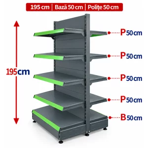 Raft gondola pentru magazin Antracit 195 cm – Baza 50 cm – Polite 50 cm
