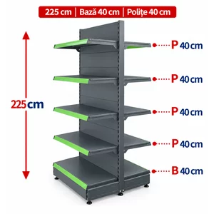 Raft gondola pentru magazin Antracit 225 cm – Baza 40 cm – Polite 40 cm