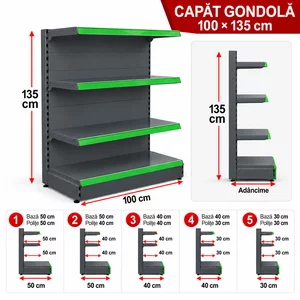 Raft metalic capăt gondolă H135 x L100 cm, Antracit