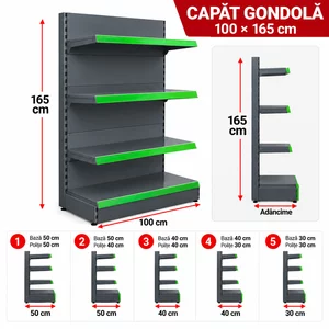 Raft metalic capăt gondolă H165 x L100 cm, Antracit