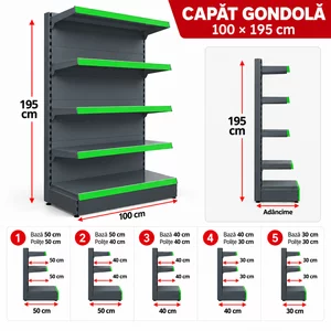 Raft metalic capăt gondolă H195 x L100 cm, Antracit