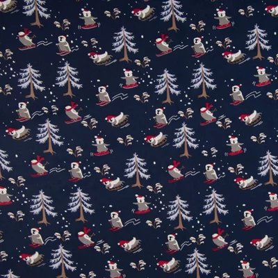Christmas Poplin Cotton print - Skiing Navy