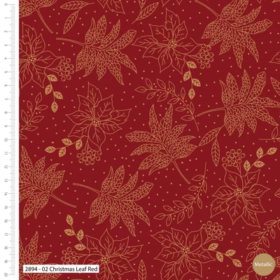 Bumbac Imprimat - Classic Christmas Leaf Red