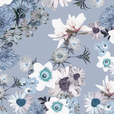Material 100% In Imprimat - Floral Blue - cupon 1.15m