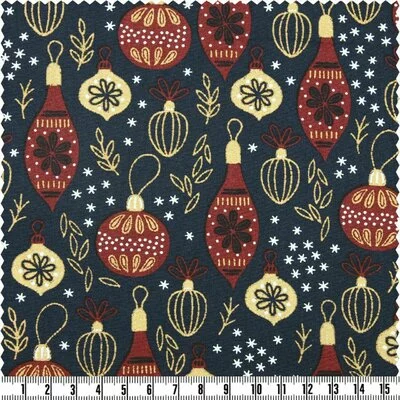 Material bumbac - Christmas Baubles Navy