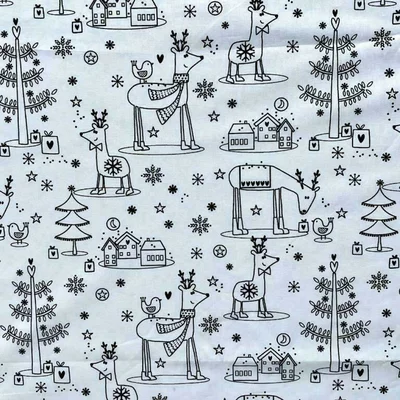Material textil de colorat - Christmas Friends - cupon 1m