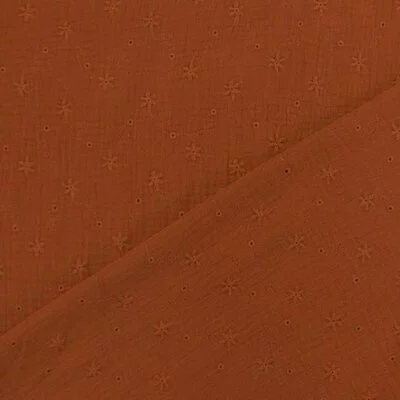 Muselina din bumbac cu broderie - Nature Terra - cupon 70 cm