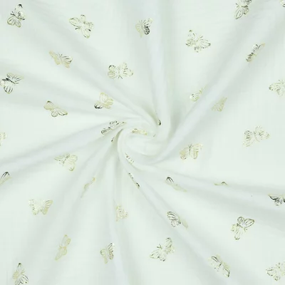 Muselina imprimata cu auriu - Butterfly White