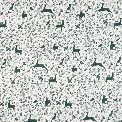 Poplin imprimat Craciun - Deer Green