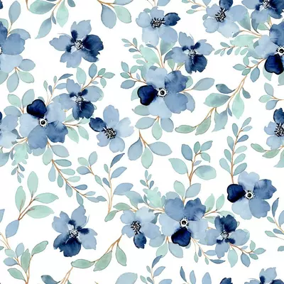 Poplin imprimat digital - Delft Flowers White
