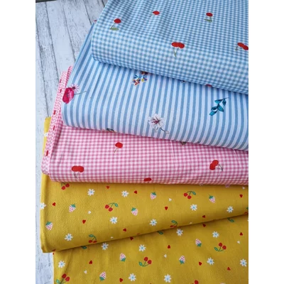 Poplin imprimat digital - Flowers and Stripes Blue