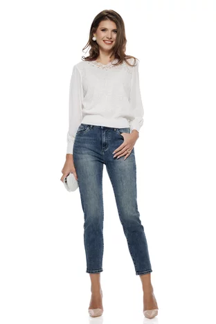 Blugi dama albastri premium material elastic croi conic