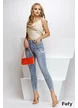 Blugi dama albastru deschis elastici cu talie medie, sirag de perle si efect push-up