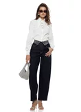 Blugi dama bareel premium indigo elastici talie inalta betelie intoarsa cu cristale picture - 3