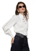 Blugi dama bareel premium indigo elastici talie inalta betelie intoarsa cu cristale picture - 2