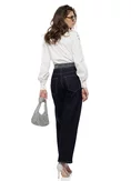 Blugi dama bareel premium indigo elastici talie inalta betelie intoarsa cu cristale picture - 4
