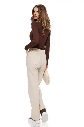 Blugi dama bej croială modernă, talie medie, denim lejer