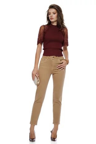 Blugi dama bej premium material elastic croi conic