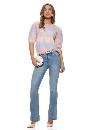 Blugi dama evazati premium albastru deschis talie medie curea inclusa