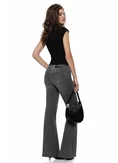Blugi dama evazati premium gri inchis elastici talie medie cu efect push-up picture - 2