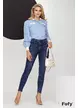 Blugi dama premium albastru inchis elastici cu talie medie si efect push-up