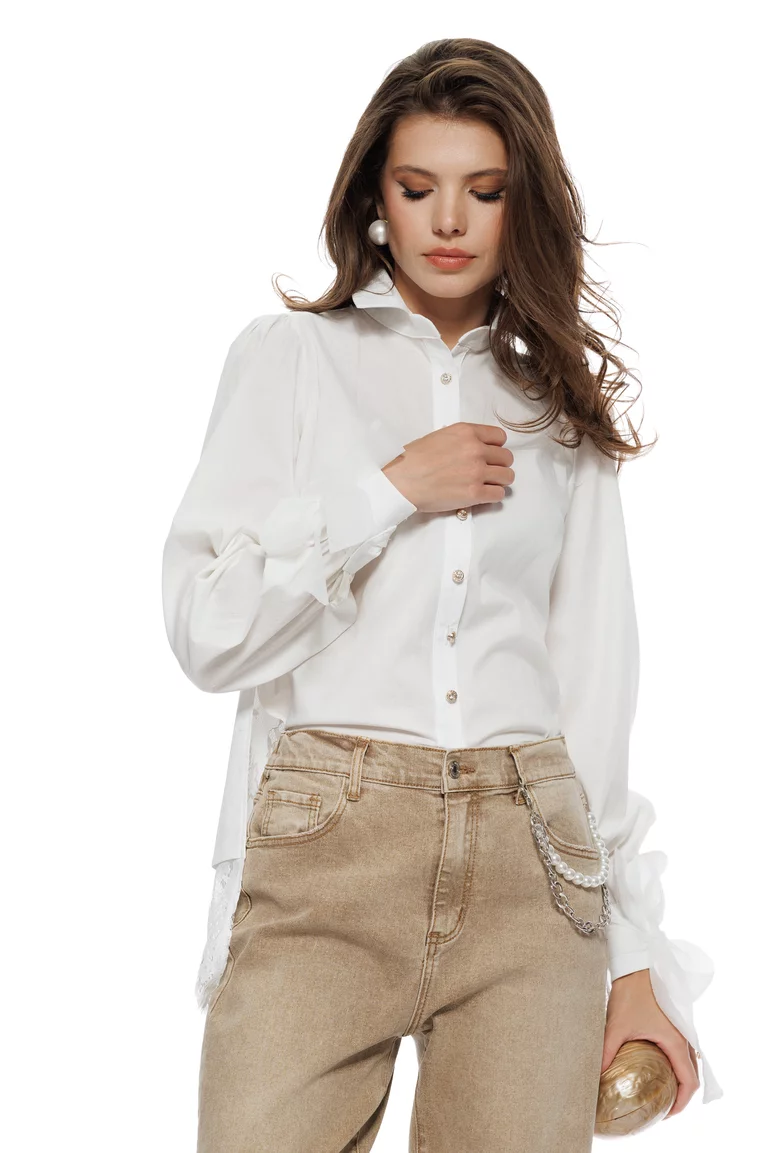 Blugi dama premium  bej patinat croi boyfriend sirag detasabil cu perle picture - 2