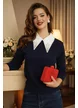 Blugi dama premium evazati albastru inchis cu talie inalta si material fin elastic