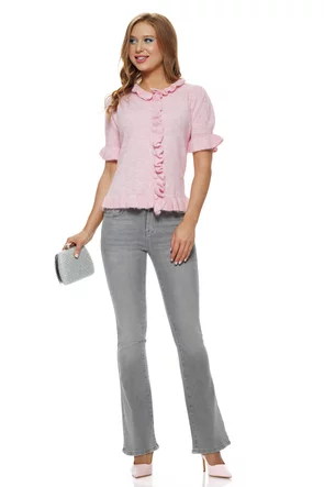 Blugi dama premium evazati gri elastic talie medie